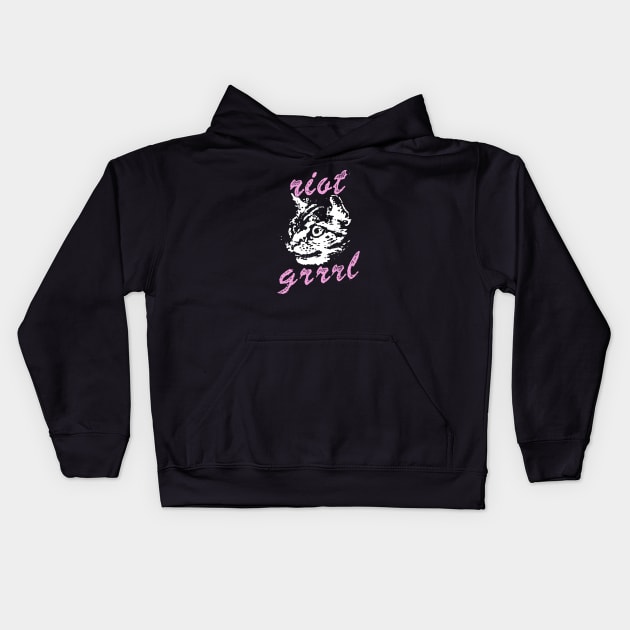 Riot Grrrl t shirt cat Kids Hoodie by TeeFection